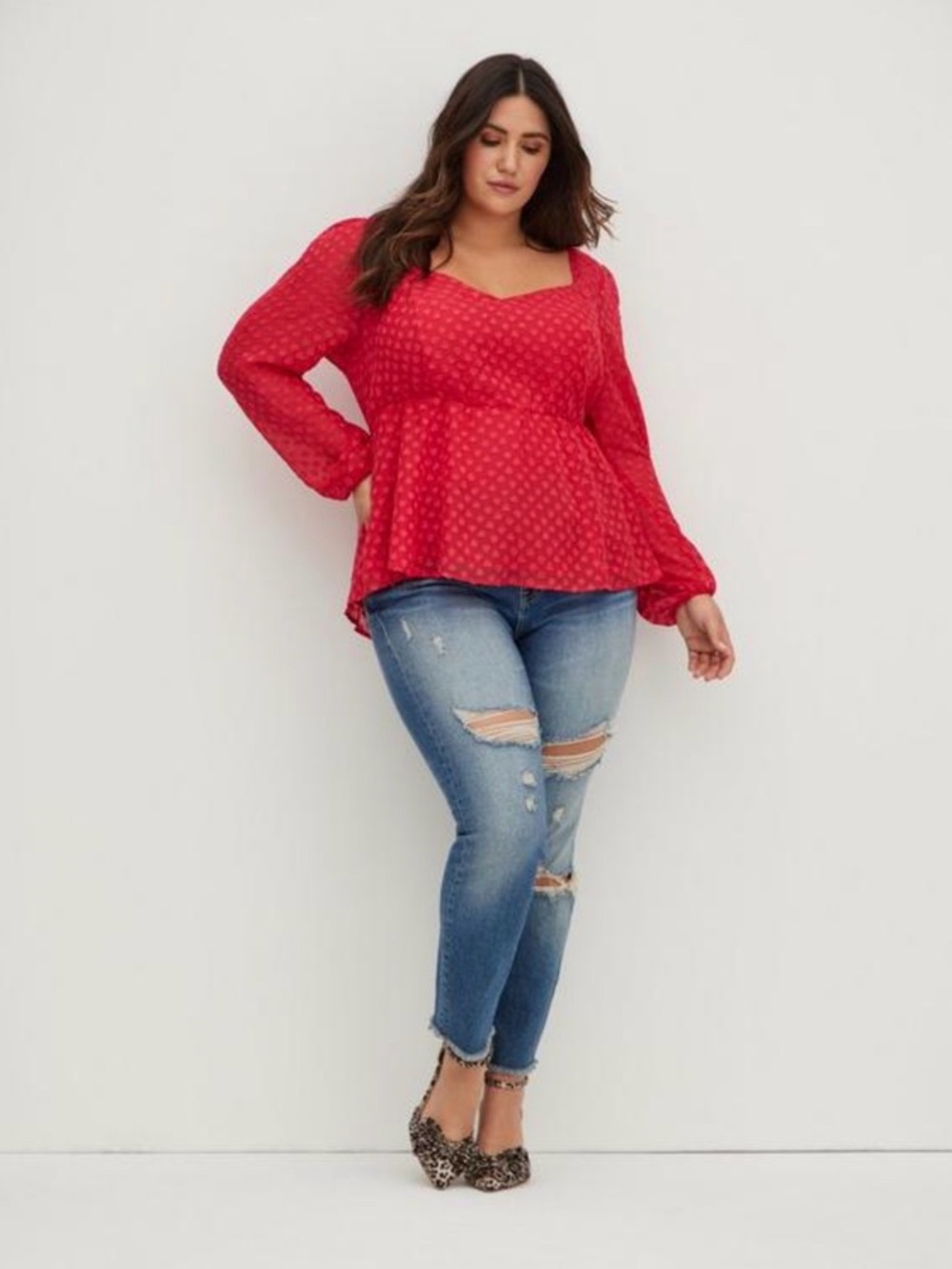 NWT Torrid Peplum Chiffon Clip Heart Blouse Size 0 12 NEW - Picture 3 of 15